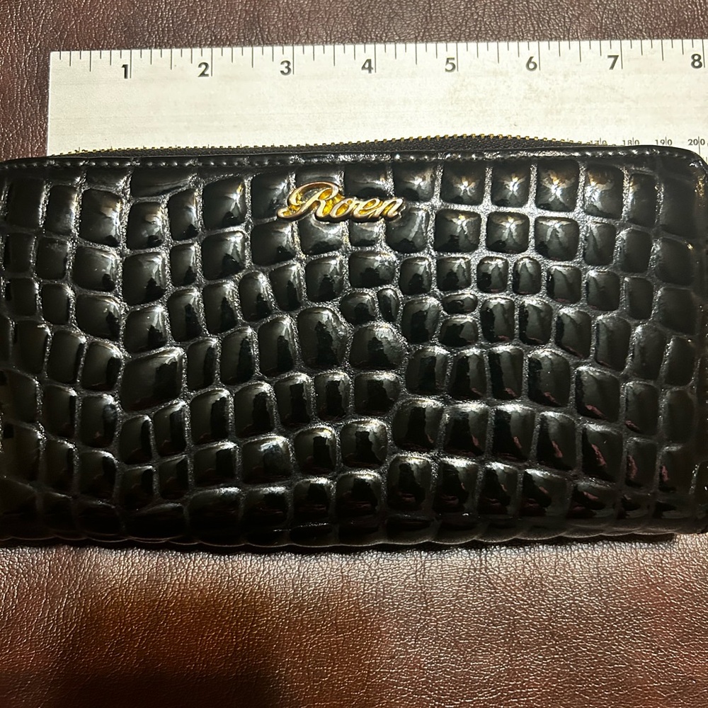 Roen Croc-Embossed Wallet with Gold Accent